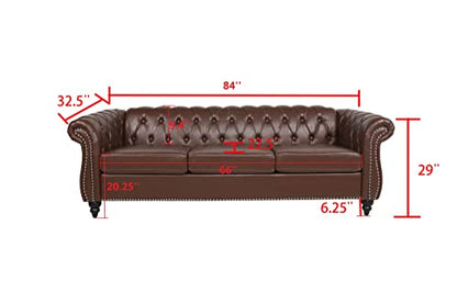 Chesterfield Sofa, Classic Tufted Upholstered Leather Couch, Modern 3 Seater Couch Furniture with Tufted Back for Living Room Office (Dark Brown)