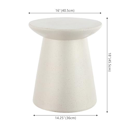 Hollie 18" Round Drum Indoor Outdoor Side Table, Cream Terrazzo | Weather Resistant Polyresin, Tapered Pedestal Base, Textured Finish, Minimalist Decor, Waterproof Plant Stand