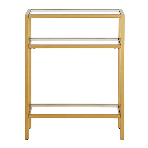 22" Wide Rectangular Console Table in Brass, Entryway Table, Accent Table for Living Room, Hallway | Industrial-style console table with open shelving and durable metal frame for living rooms, entryways, or offices