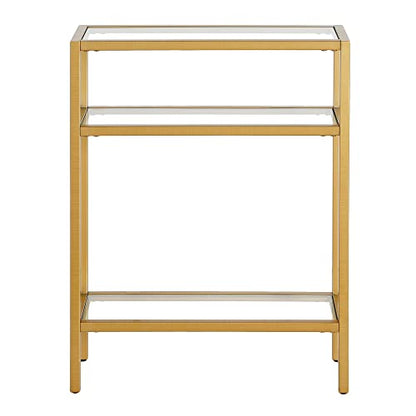 22" Wide Rectangular Console Table in Brass, Entryway Table, Accent Table for Living Room, Hallway | Industrial-style console table with open shelving and durable metal frame for living rooms, entryways, or offices