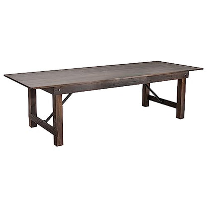 Hercules Commercial Grade Farmhouse Dining Table | Solid Pine Foldable Table for 10 in Antique Rustic Mahogany | Rustic Charm for Home and Events