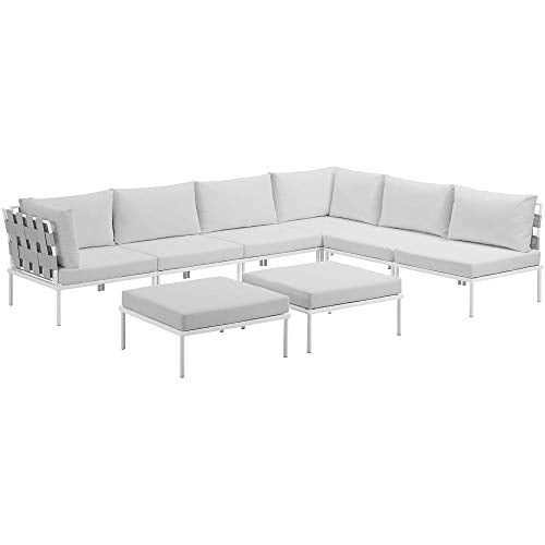 Harmony Outdoor Patio Sectional Sofa Furniture Set | All-Weather Waterproof | Modern Design | Machine Washable Cushions | Tempered Glass Top Tables