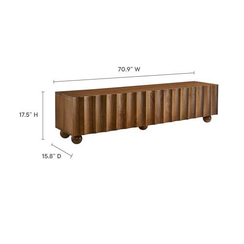 Sorren 71 Inch Scalloped TV Stand in Walnut – 4 Door Media Console Cabinet –, view 4
