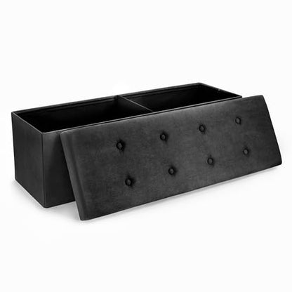 Storage Ottoman Bench – for Living Room, Hallway, End of Bed, Bedroom Bench 43 in Large Folding Chest Seat Trunk w/Cover – Blankets, Coffee Table, Foot Rest– Tufted Velvet Linen Fabric (Black)