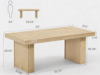 Tribesigns Modern Office Desk, Home Office Table with Wide Fluted Legs, Modern Desk for Home Office, Natural