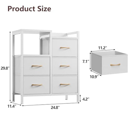 White Dresser for Bedroom, 5 Drawer Small Fabric Closet Dresser, view 4