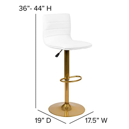 Vinyl Swivel Adjustable Bar Stool with Back, White, 2-Pack