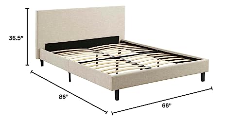 Anya Upholstered Beige Platform Bed with Wood Slat Support in Queen, view 3