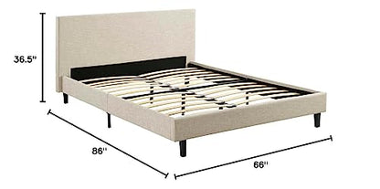 Anya Upholstered Beige Platform Bed with Wood Slat Support in Queen, view 3