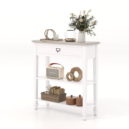 Console Table for Entryway Hallway with Drawers and Storage Shelf End Accent Table Furniture for Living Room Bedroom White