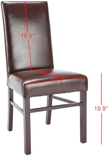 SAFAVIEH Home Collection - Classic Brown Faux Leather Side Chair, Upholstered Dining Accent Chair with Sturdy Wood Frame (HUD8205A)