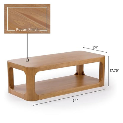 Forma Coffee Table, 54 Inch Modern Coffee Table with Shelf, Contemporary Center Table with Storage Space, Rectangle Tea Table with Storage, Pecan