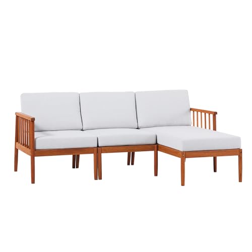 Dekian Modern 3-Piece Spindle-Side Solid Acacia Patio Sectional, Brown