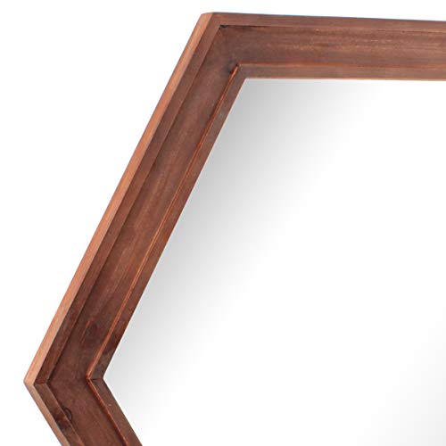 Decorative 24" Hexagon Wall Mirror with Redwood Frame and Attached Hanging Bracket, Decorative Country Rustic Decor for The Living Room, Bedroom, Bathroom, Hallway, and Entryway