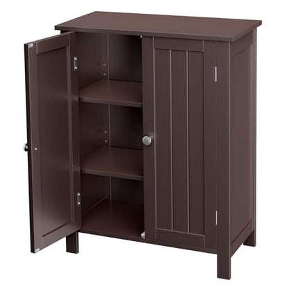 Modern Bathroom Floor Storage Cabinet with Adjustable Shelf and Double Door Rust Proof, Living Room Modern Home Furniture Storage Organizer Cabinet, Brown