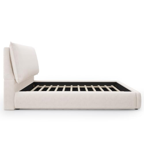 Chenille Upholstered Platform Bed with Oversized Pillow Headboard, view 6