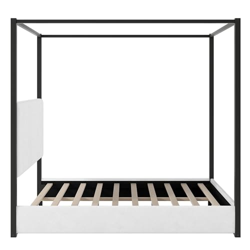RuiSiSi Queen Size Metal Canopy Bed with Tall Upholstered Headboard, Black, view 6