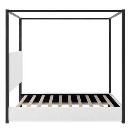 RuiSiSi Queen Size Metal Canopy Bed with Tall Upholstered Headboard, Black, view 6