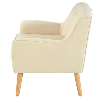Felicity Mid-Century Modern Fabric Upholstered Accent Chair, Wooden Living Room Club Chair, Bedroom Comfy Reading Chair, Beige