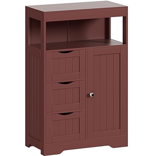 Bathroom Storage Cabinet Freestanding Floor Cupboard with 1 Door and 3 Drawers for Kitchen, Living Room, Brown