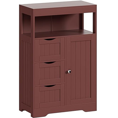 Bathroom Storage Cabinet Freestanding Floor Cupboard with 1 Door and 3 Drawers for Kitchen, Living Room, Brown