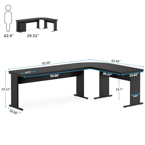 Tribesigns L-Shaped Executive Desk, Large Office Desk with 3-Drawer File Cabinet, Industrial Corner Computer Table with Drawers, Business Workstation for Home Office (Black, 83")