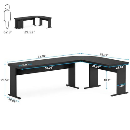 Tribesigns L-Shaped Executive Desk, Large Office Desk with 3-Drawer File Cabinet, Industrial Corner Computer Table with Drawers, Business Workstation for Home Office (Black, 83")