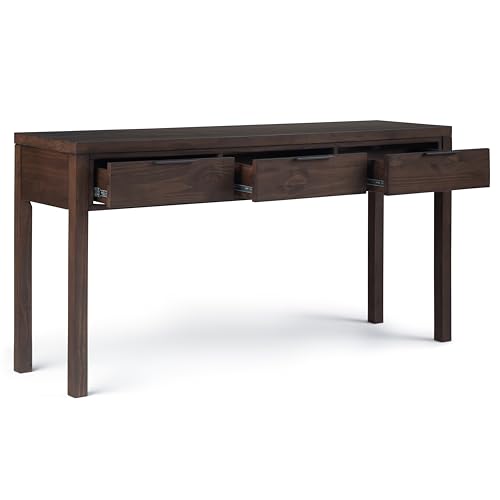 Hollander Console Table - 60 Inch Wide Solid Wood Sofa Table in Warm Walnut Brown, Contemporary Storage Table for Entryway or Living Room with 3 Drawers and Sleek Metal Hardware