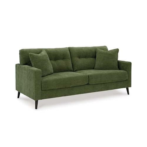 Signature Design by Ashley Bixler Sofa, No Assembly Required, Olive Green Chenille Upholstered 3-Seater Couch, Anti-Sag Platform Foundation, Button-Tufted Back, Living Room Furniture, 79 Inches