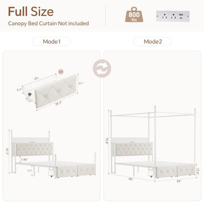 Full Size Canopy Bed Frame with Charging Station and LED Lights, view 3