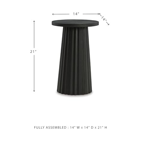 Signature Design by Ashley Ceilby Contemporary Accent Table with Fluted Base Design Wire-Brushed Effect, Solid Wood Construction, Black, 14" W x 14" D x 21.13" H