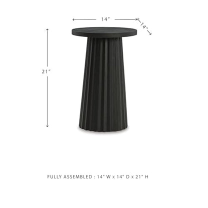 Signature Design by Ashley Ceilby Contemporary Accent Table with Fluted Base Design Wire-Brushed Effect, Solid Wood Construction, Black, 14" W x 14" D x 21.13" H