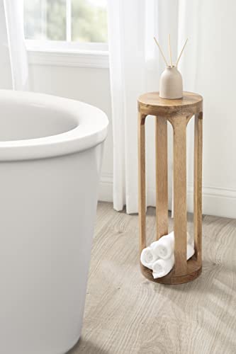 Dahl Wooden Round Drink Table; 8 x 23; Natural Brown; Transitional Boho Circle Wood Accent Pedestal Table for Living Room Plant Stand or Small Bedroom Nightstand