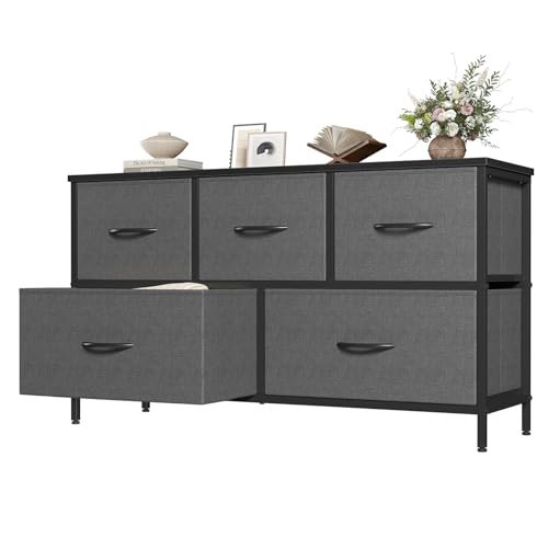Dresser for Bedroom with 5 Drawers, Wide Chest of Drawers, Grey, view 2