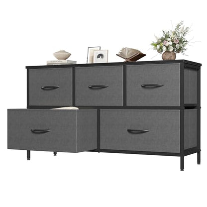 Dresser for Bedroom with 5 Drawers, Wide Chest of Drawers, Grey, view 2