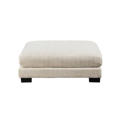 45 Inch Ottoman, Attached Seat Cushion in Beige Corduroy Fabric, Wood
