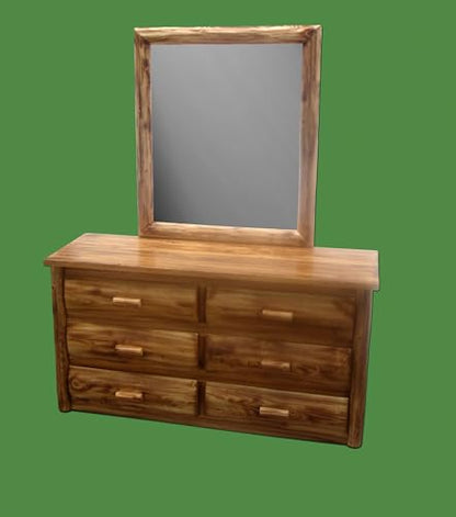Log Bedroom Set - 5pc Torched Cedar/Amish Handcrafted / 100% Solid Wood/Dovetail/Double Log Side Rail Bed/Queen Size