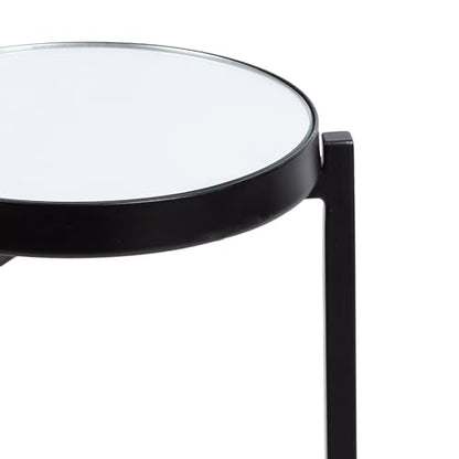 Aguilar Modern Mirrored Round Drink Table; 9 x 9 x 23; Black; Metal Accent Table with Mirrored Tabletop and for Use as Small Plant Stand