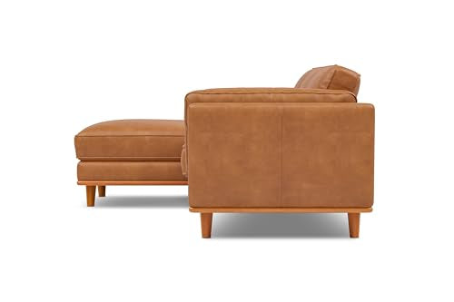 Valencia Artisan Full Leather Sofa - Pure Full Italian Nappa Leather Couch, Solid Wood Accent, Ultimate Comfort (Cognac, Left Chaise Sectional)