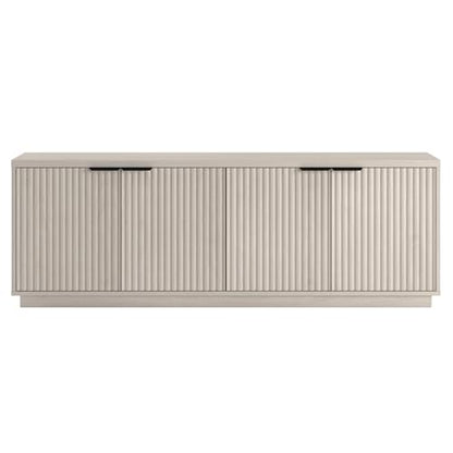 Fluted TV Stand for TVs up to 78" with 2 Ribbed Storage Cabinets and Adjustable Shelves for Living Room, Family Room, or Office, Beech White