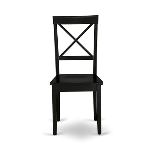 BOC-BLK-W Boston Dining Room Chairs - Cross Back Solid Wood Seat Chairs, Set of 2, Black