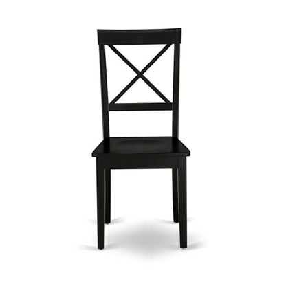 BOC-BLK-W Boston Dining Room Chairs - Cross Back Solid Wood Seat Chairs, Set of 2, Black