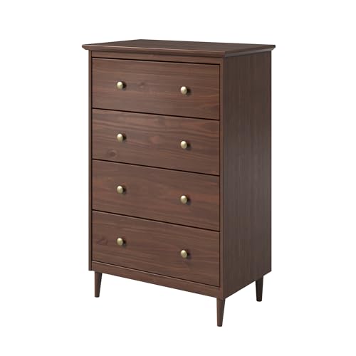 Solid Pine Wood 4 Drawer Dresser Spencer, Walnut, view 5