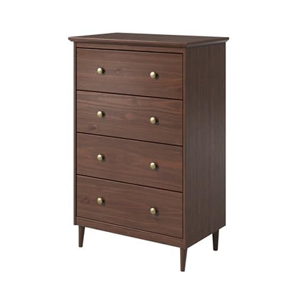 Solid Pine Wood 4 Drawer Dresser Spencer, Walnut, view 5