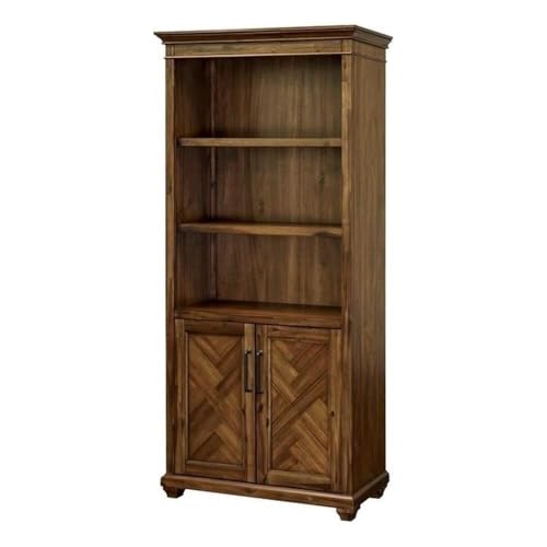 Wood Bookcase W/Doors Office Storage Fully Assembled in Brown