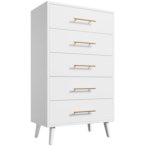 5 Drawer Dresser, Tall Dresser, White, view 2