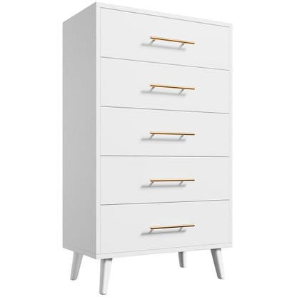 5 Drawer Dresser, Tall Dresser, White, view 2
