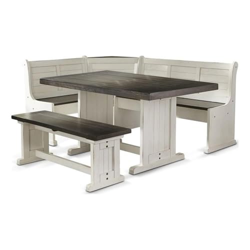 4-Pieces Dining Set Wood, Rectangular in Brown (36" H x 75" W x 56" D) for Kitchen, Dining Room with Table, Reversable Benches, and Storage Space