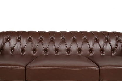 Chesterfield Sofa, Classic Tufted Upholstered Leather Couch, Modern 3 Seater Couch Furniture with Tufted Back for Living Room Office (Dark Brown)