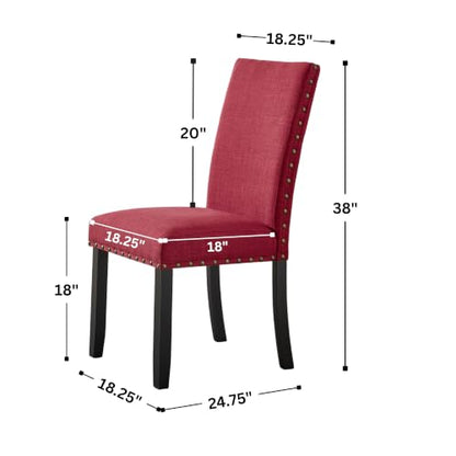 Biony Fabric Dining Chairs with Nailhead Trim, Set of 2, Red